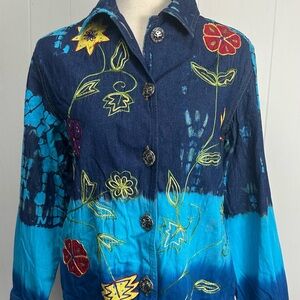 Indigo Moon Blue Floral Denim Jacket M/L 20”PTP